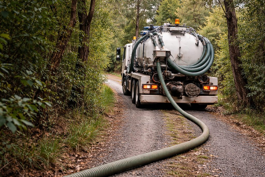 septic truck rural narrow road