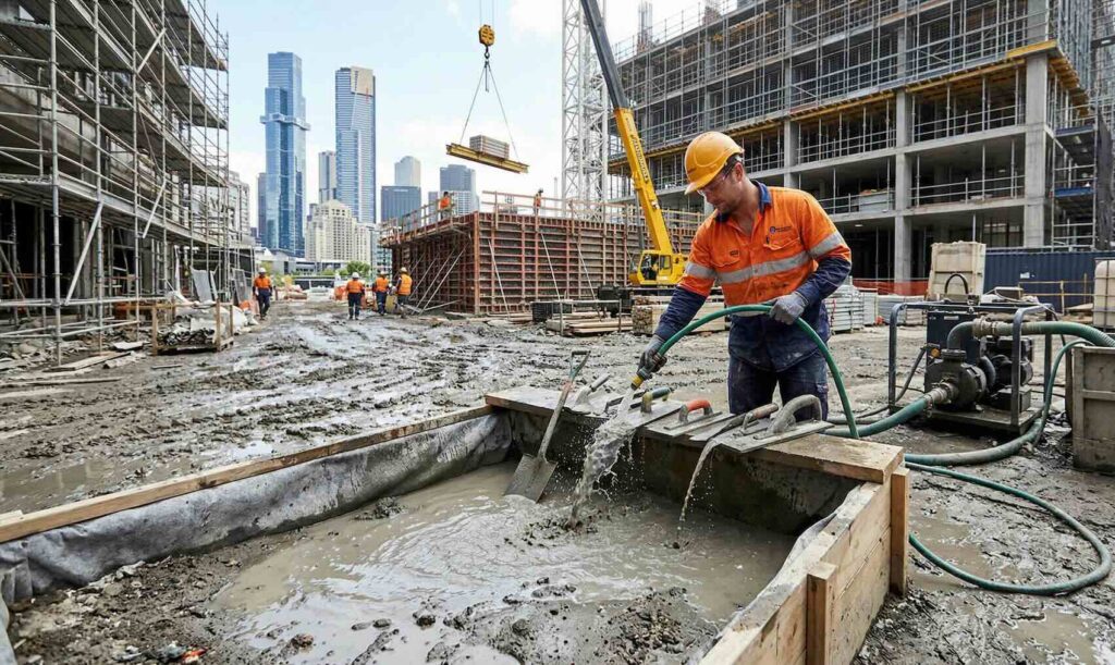 Concrete washout and slurry liquid waste on Melbourne construction site