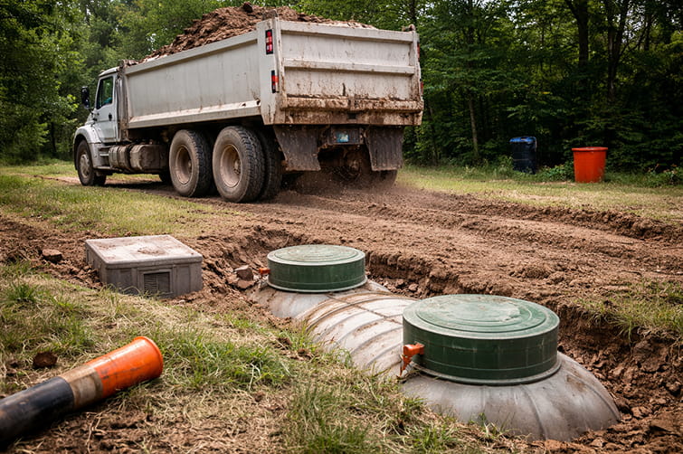 damaged septic tank truck traffic