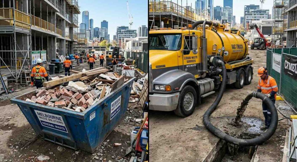 Liquid waste removal truck servicing Melbourne construction site