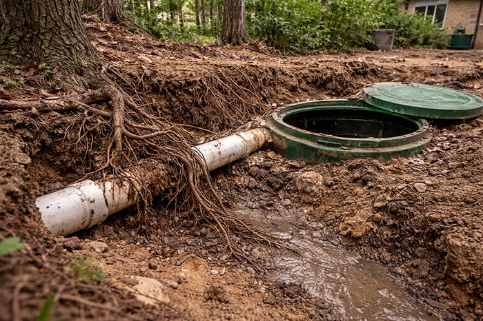 tree roots intrusion septic tanks